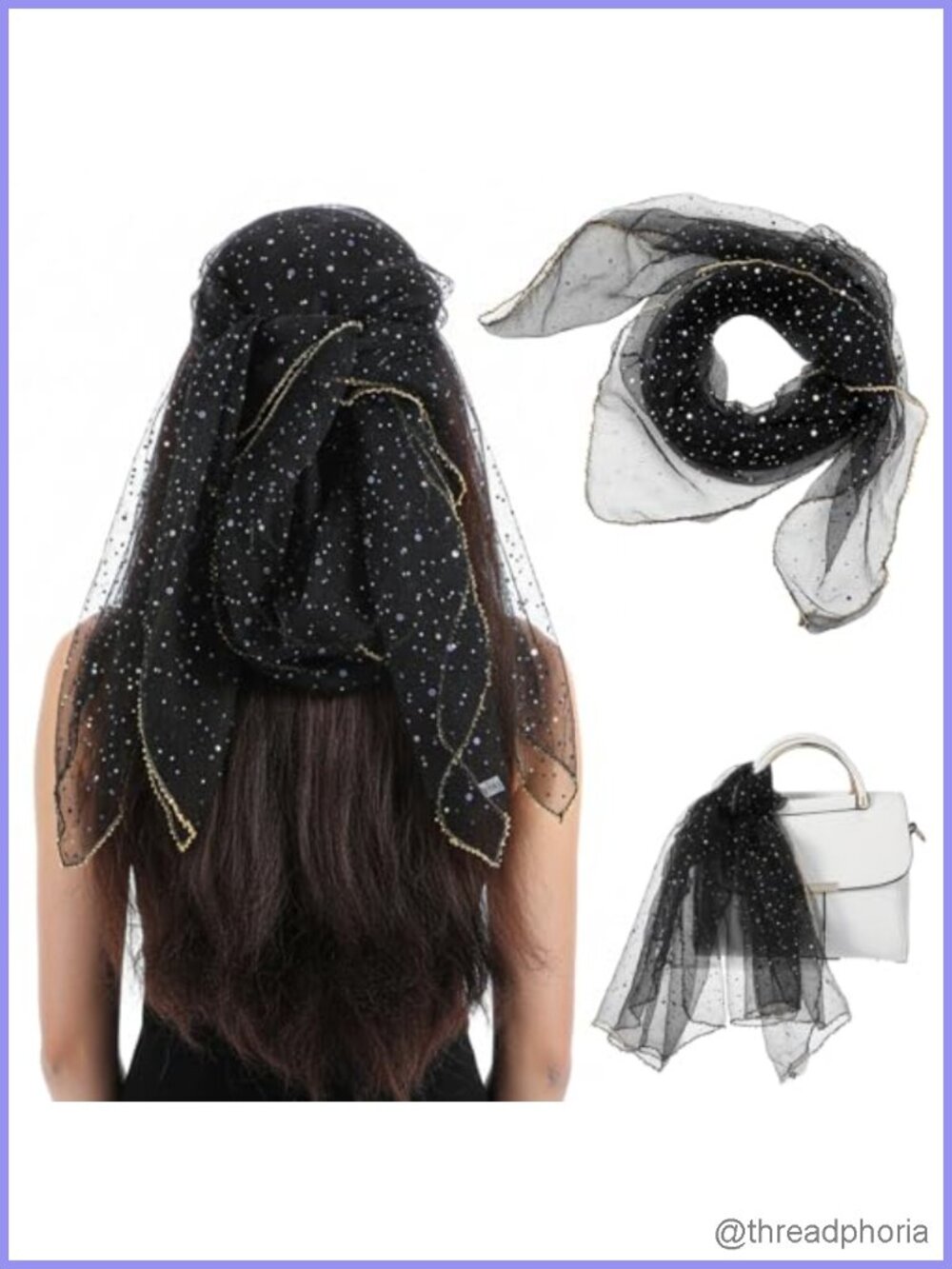 Rhinestone Square Scarf Head Wrap Bandana – Glitter Hair Scarf for Women